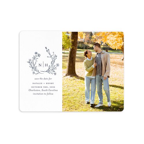 Natural Monogram Save The Date Magnets Midnight Navy Magnet Paper