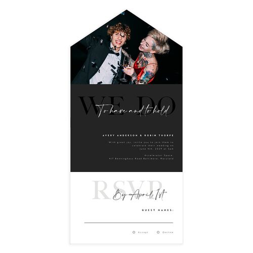 Modern Vow All-in-One Wedding Invitations Charcoal Signature Light Both Recipient and Return Addresses No