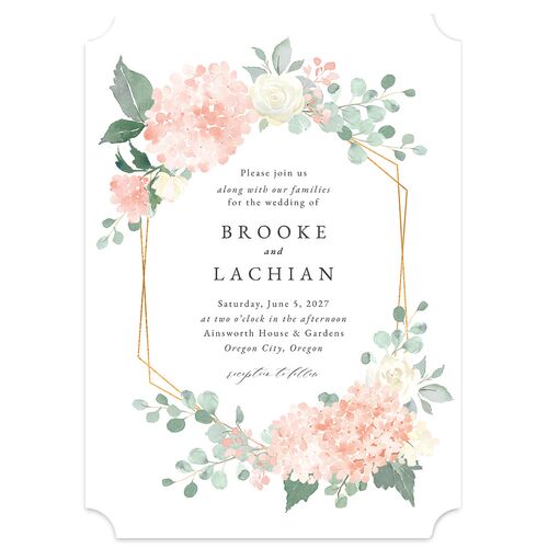 Elegant Hydrangea Wedding Invitations Shell Pink Signature Blank No Ticket