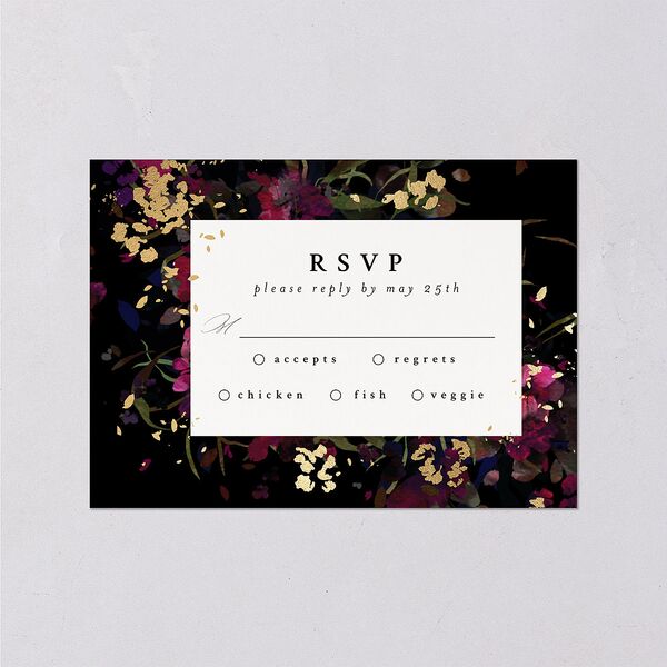 Midnight Floral Wedding Response Cards Gold Raspberry Signature Standard