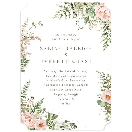 Gilded Fern Frame Botanical Wedding Invitations Gold Pink Cotton Signature Blank No Ticket