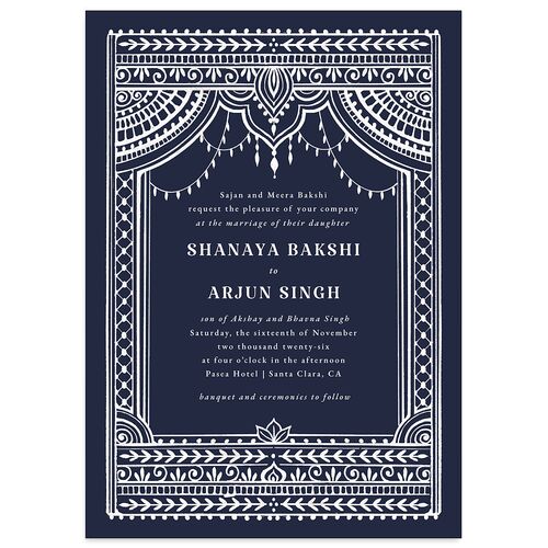 Indian Painted Henna Wedding Invitations Navy Signature Blank No Standard