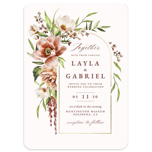 Floral Arch Foil Wedding Invitations Gold Terracotta Signature Blank No Rounded
