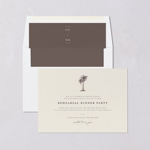 Palm Tree Icon Rehearsal Dinner Invitations Champagne Signature Blank Standard