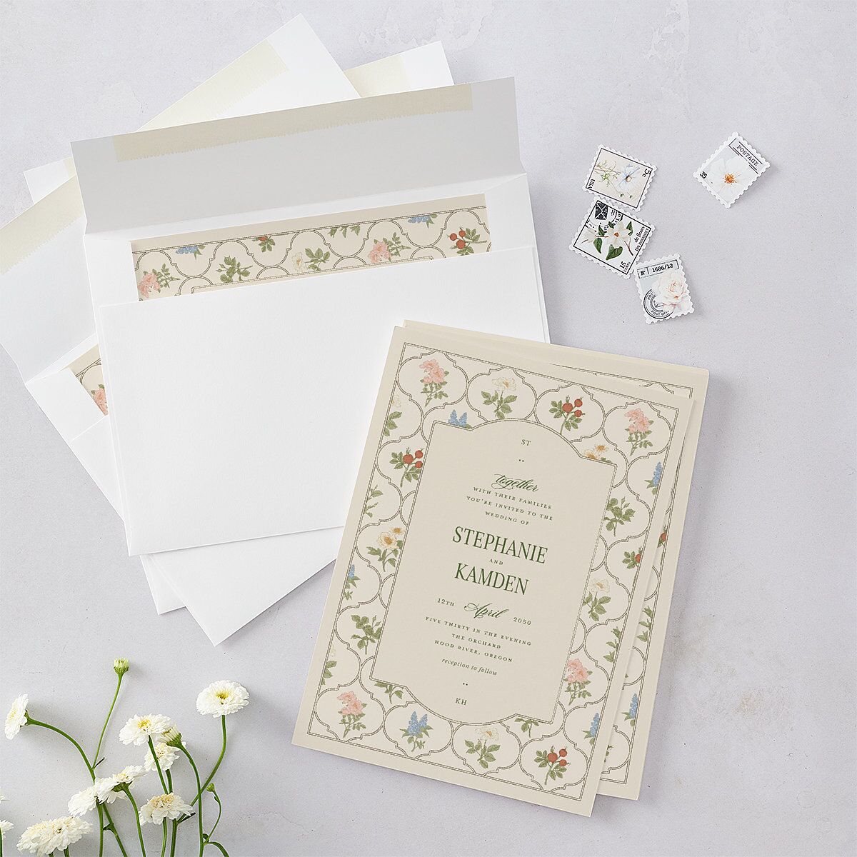 Floral Vintage Lattice Wedding Invitations Champagne Signature Blank No Standard
