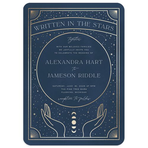 Written In The Stars Wedding Invitations Gold Moody Blue Signature Blank No Rounded