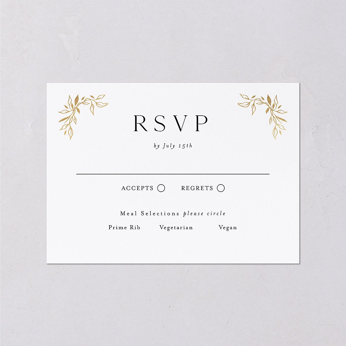 Monogram Leaves Wedding Response Cards Gold Charcoal Signature Standard