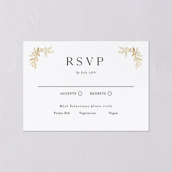 Monogram Leaves Wedding Response Cards Gold Charcoal Signature Standard