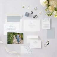 Classic Floral Save The Date Cards Dusty Blue Signature smooth Blank No Standard