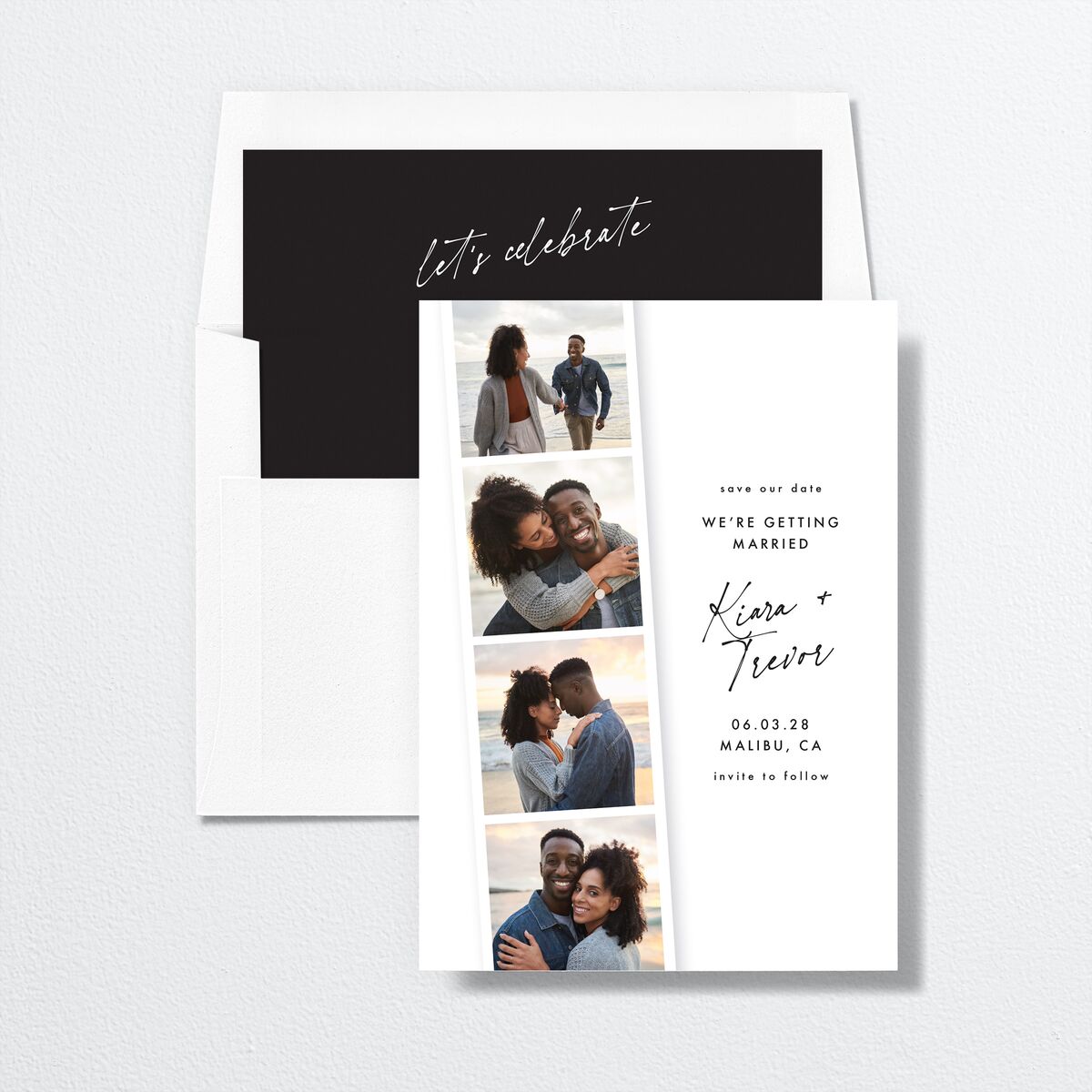 Modern Photobooth Save the Date Cards Pure White Signature smooth No