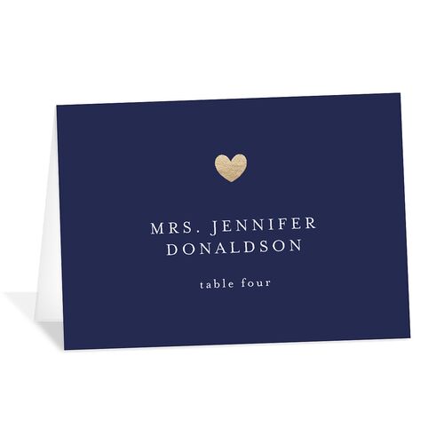Dainty Heart Foil Place Cards Royal Blue Gold Signature
