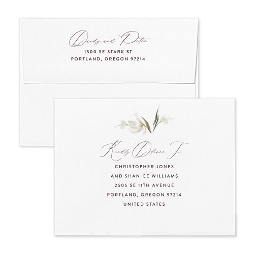 Elegant Orchid Thank You Card Envelopes White Bordeaux Both Recipient and Return Addresses Signature Standard
