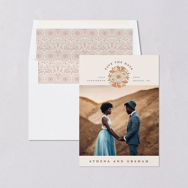 Intricate Vintage Save The Date Cards Peach Pink Signature smooth Blank No