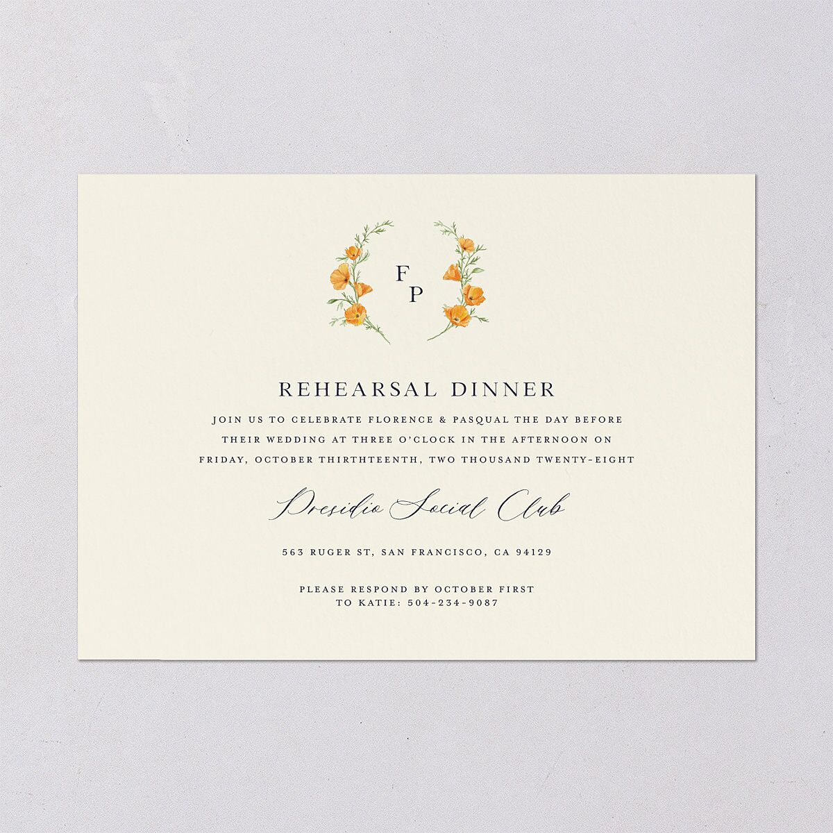 Scenic San Francisco Rehearsal Dinner Invitations Pale Blue Signature Blank Standard