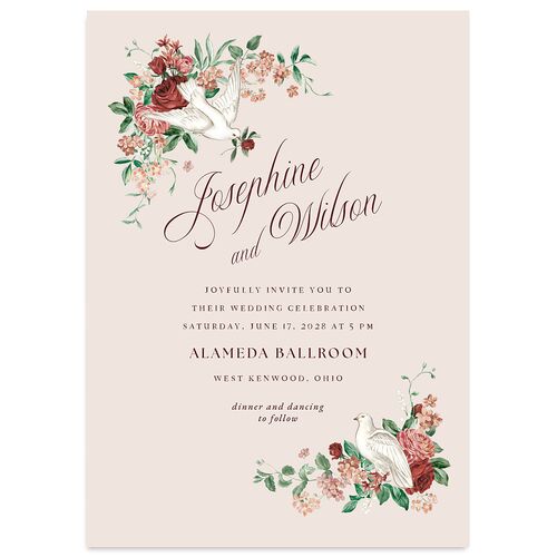 Vintage Love Doves Wedding Invitations Burgundy Signature Blank No Standard