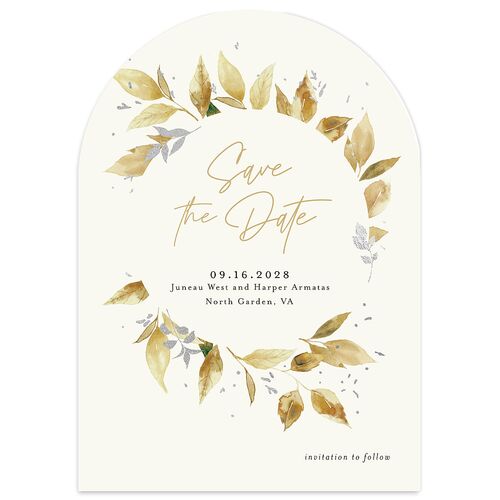 Autumn Frame Save the Date Cards Silver Tan Signature smooth Blank No Arch