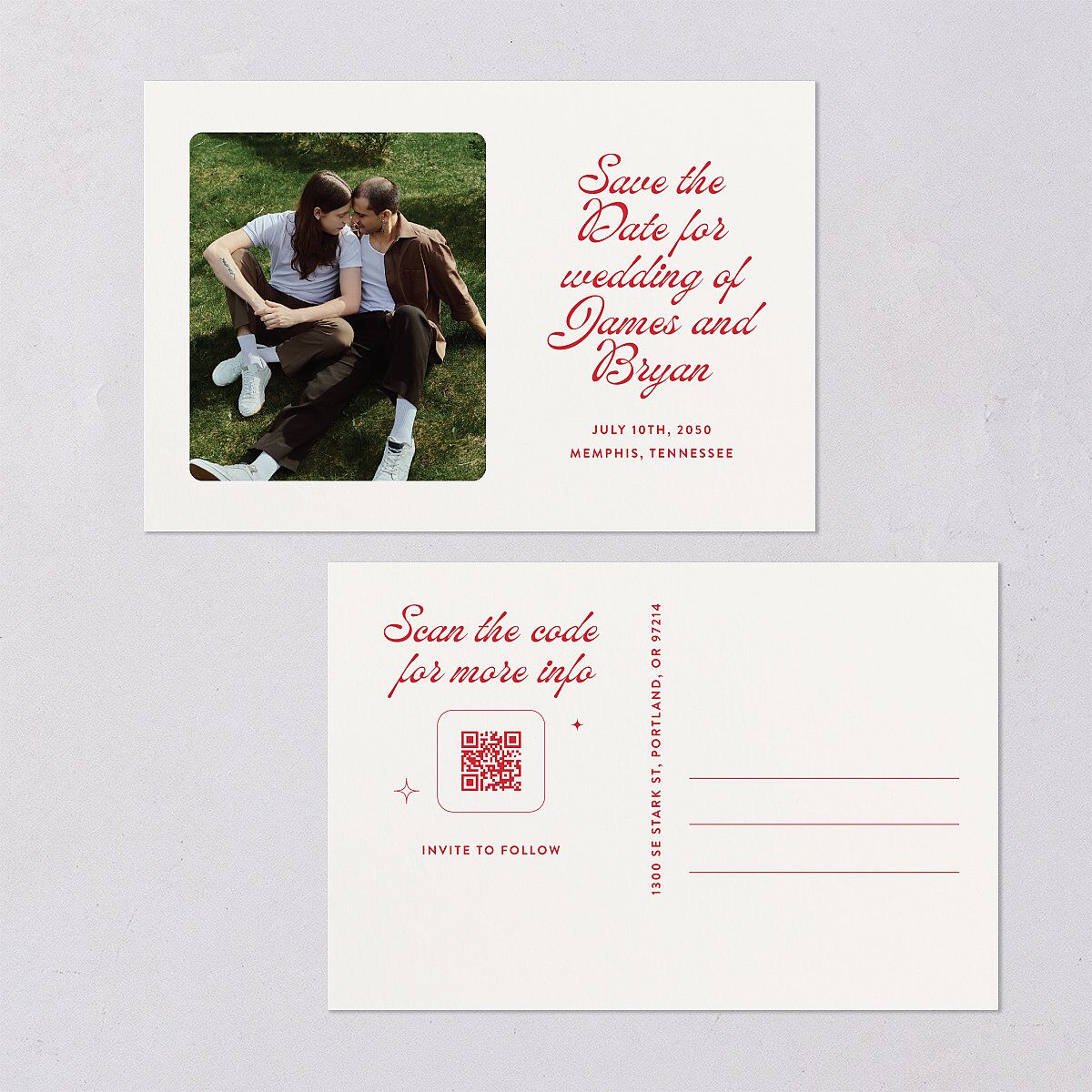 Retro Modern Photo Save the Date Postcards Ruby