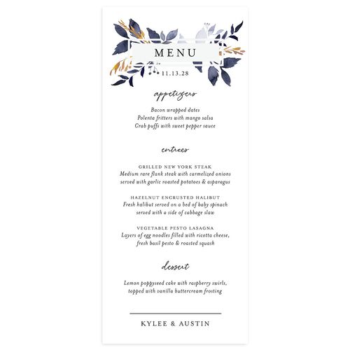 Leafy Frame Menus Midnight Navy Signature