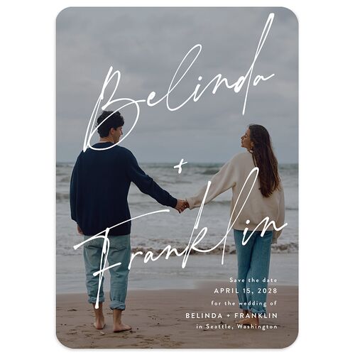 Modern Script Names Save The Date Cards Navy Signature smooth Blank No Rounded