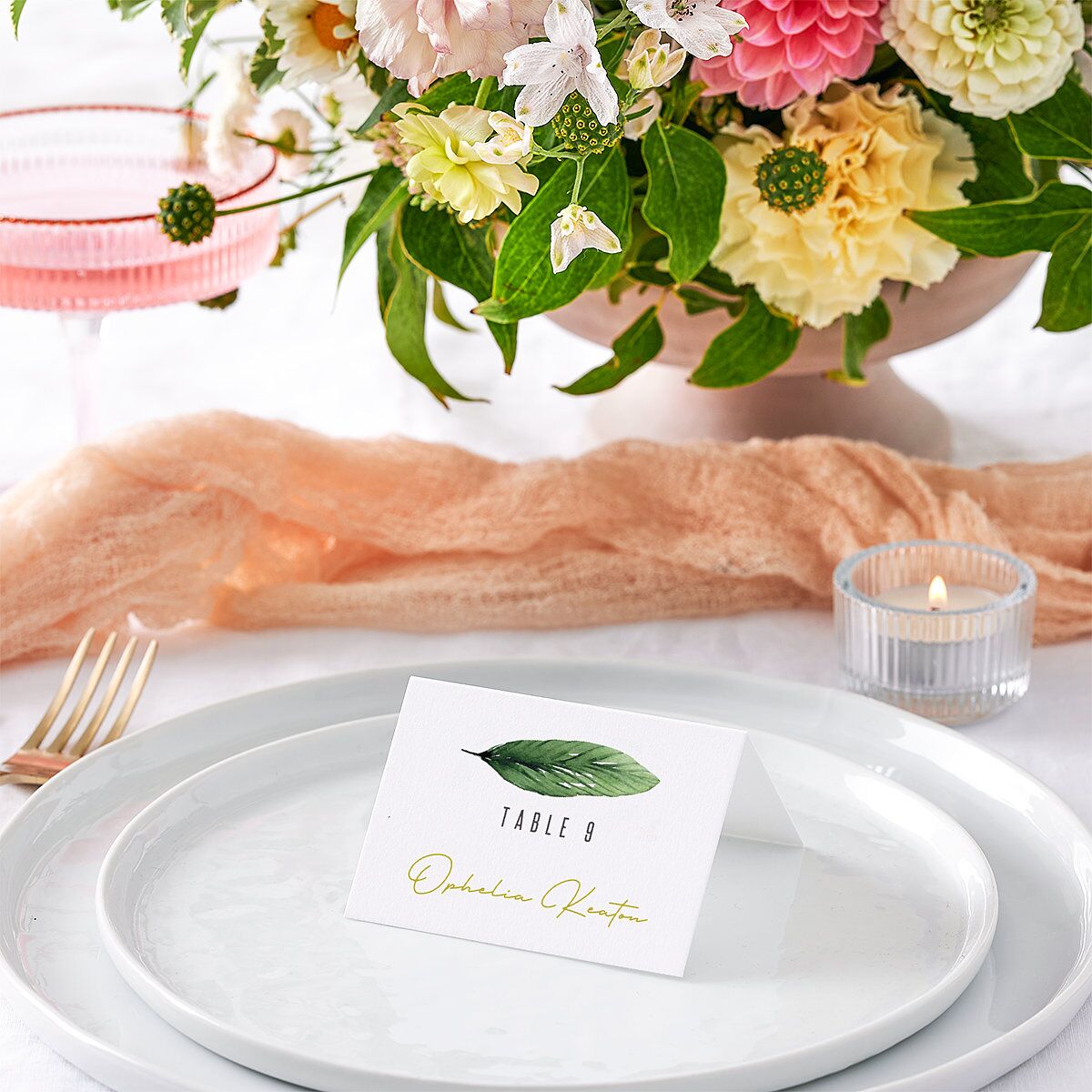 Tropical Leaves Place Cards Scottish Green Signature