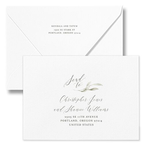 Muted Floral Wedding Invitation Euro Envelopes White Mauve Both Recipient and Return Addresses Luxe Signature