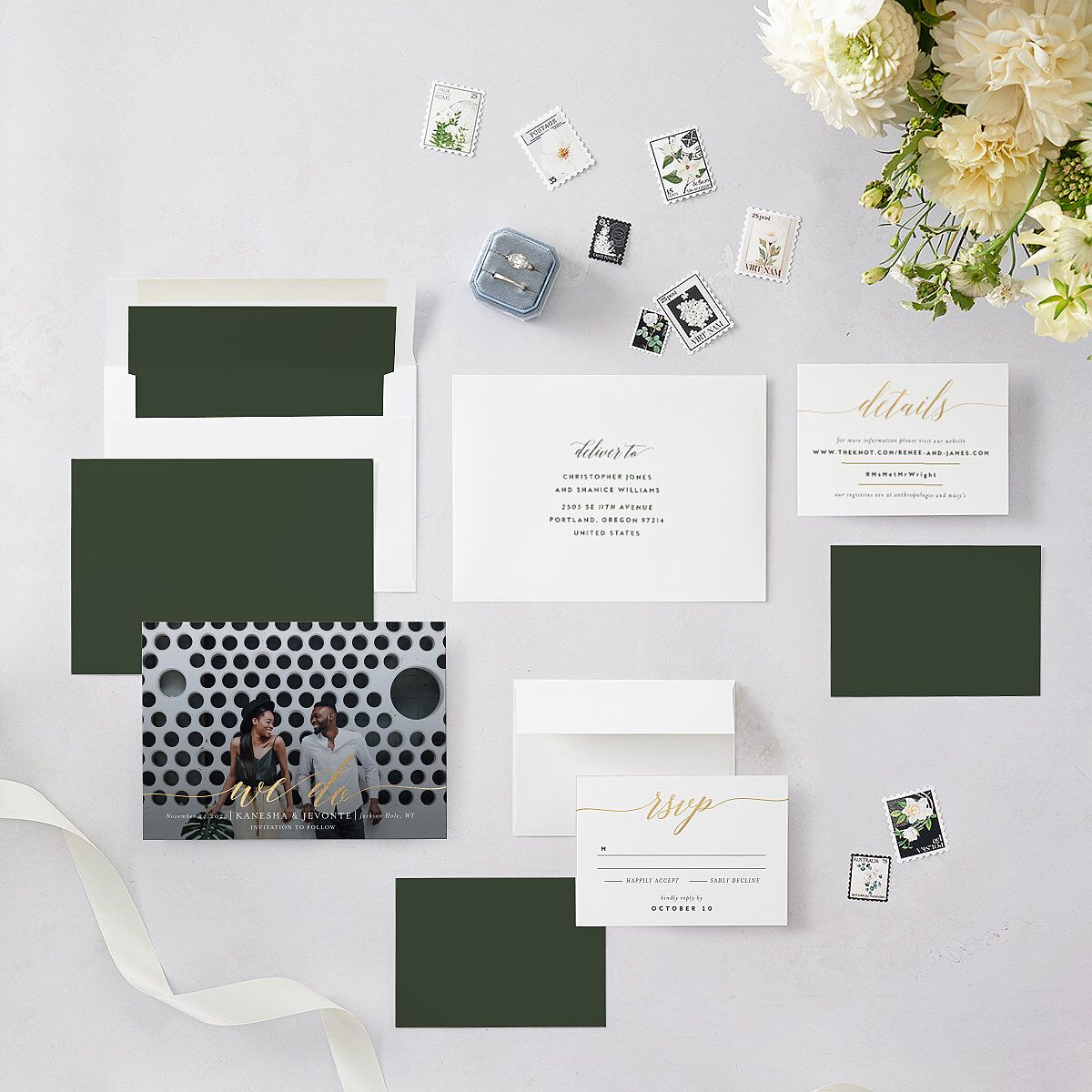 We Do Foil Save The Date Cards Gold Hunter Green Signature smooth Blank No Standard