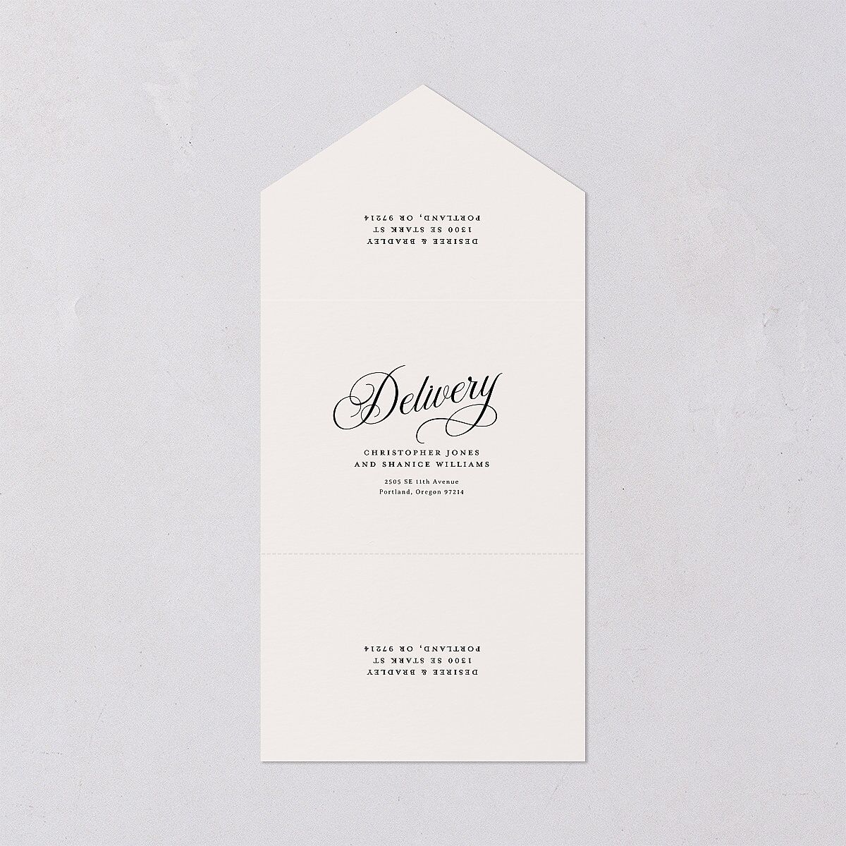 Elegant Hollywood Calligraphy All-in-One Wedding Invitations Linen Signature Light Both Recipient and Return Addresses No