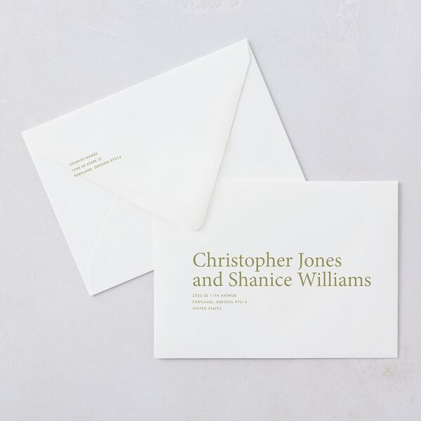 Hand Drawn Heart Photo Wedding Invitation Euro Envelopes Moss White Both Recipient and Return Addresses Luxe Signature