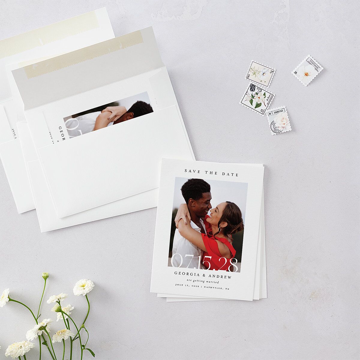 Elegant Date Save the Date Petite Cards Pure White Signature smooth Blank No Standard