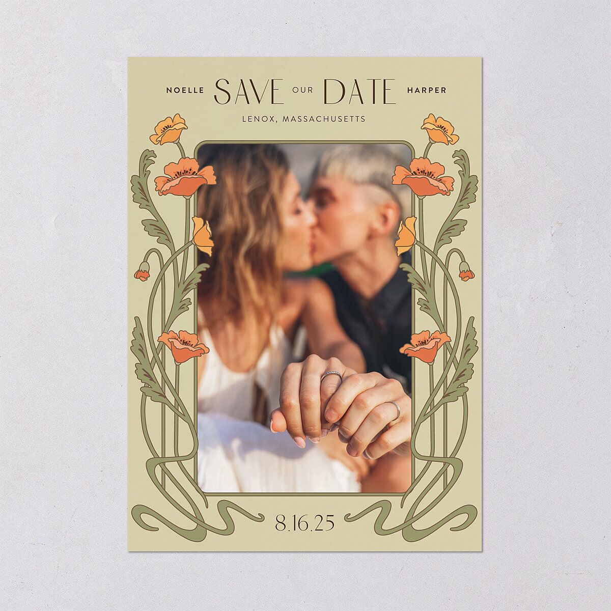 Vintage Nouveau Floral Save The Date Cards Pear Signature smooth Blank No Standard