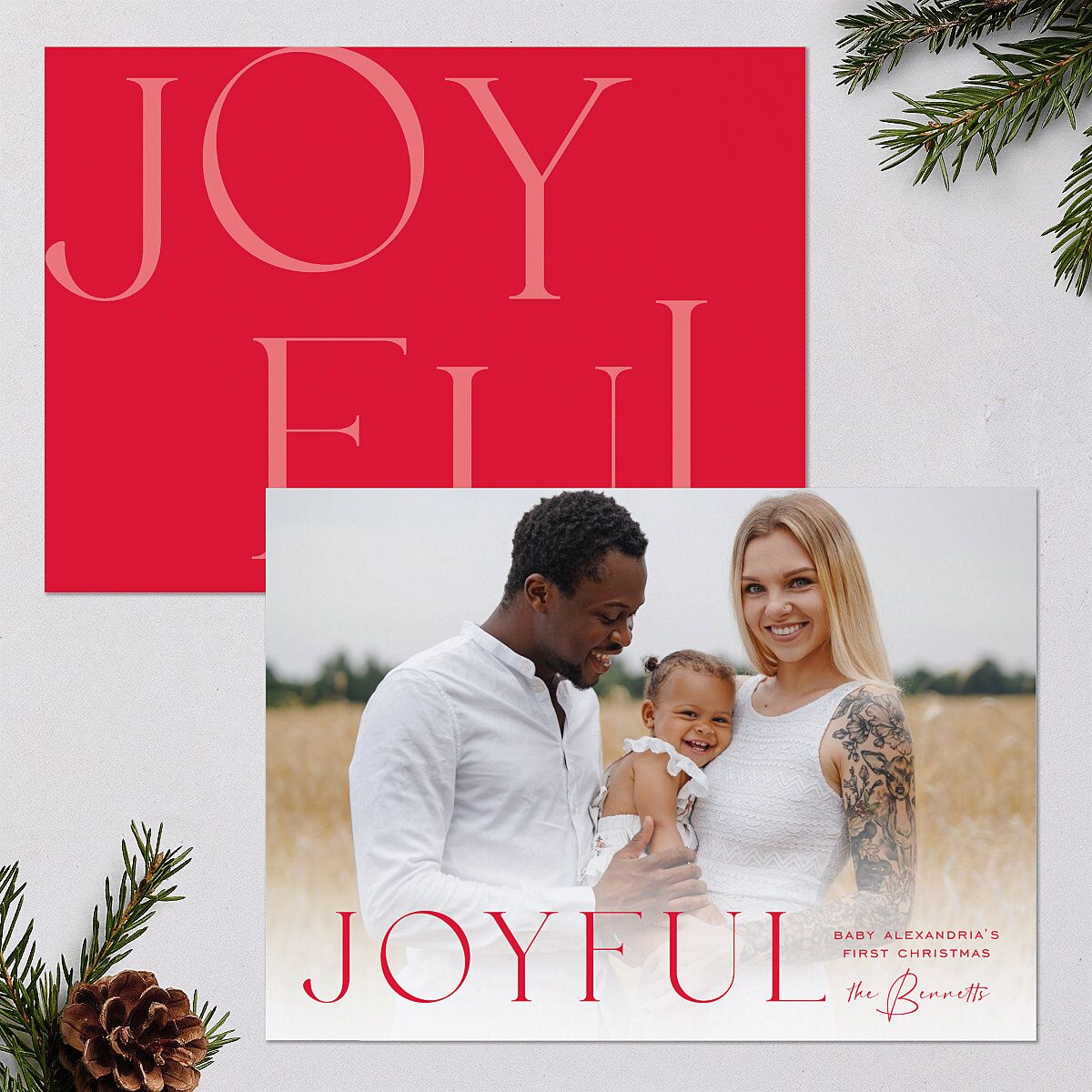 Simple Joys Holiday Cards True Red Signature Blank Landscape Standard