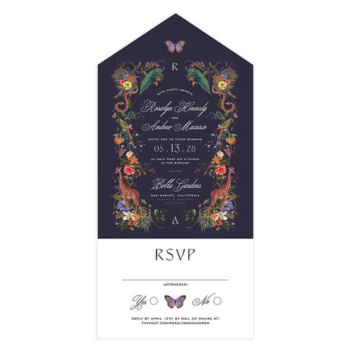 Wild About You All-in-One Wedding Invitations Dark Navy Signature Light Both Recipient and Return Addresses No
