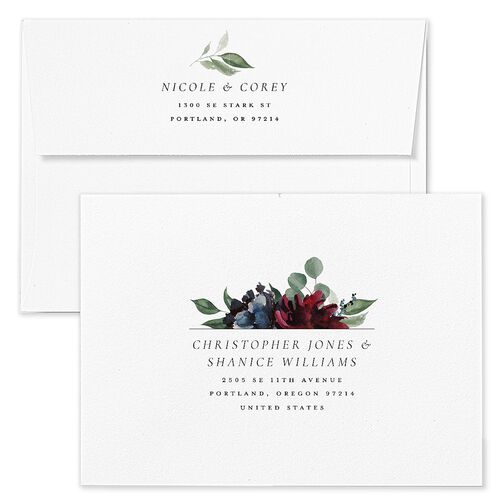 Timeless Bouquet Save The Date Card Envelopes White Navy Return Address Signature Standard