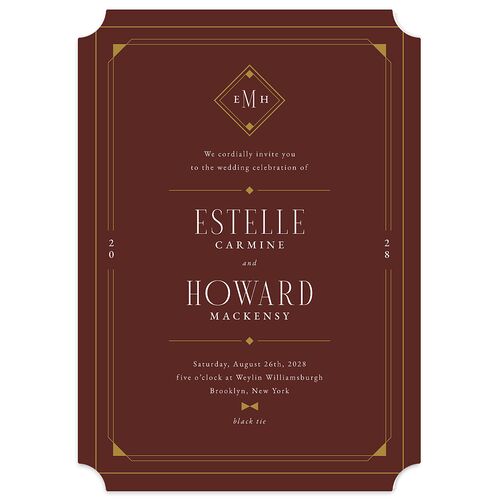 Old Hollywood Glam Wedding Invitations Merlot Signature Blank No Ticket