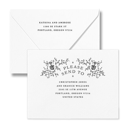 Skeleton Spirits Thank You Card Euro Envelopes White Licorice Both Recipient and Return Addresses Luxe Signature