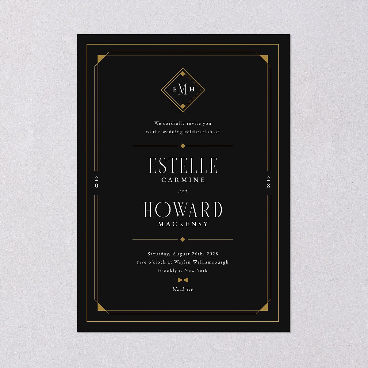 Old Hollywood Glam Wedding Invitations Charcoal Signature Blank No Standard