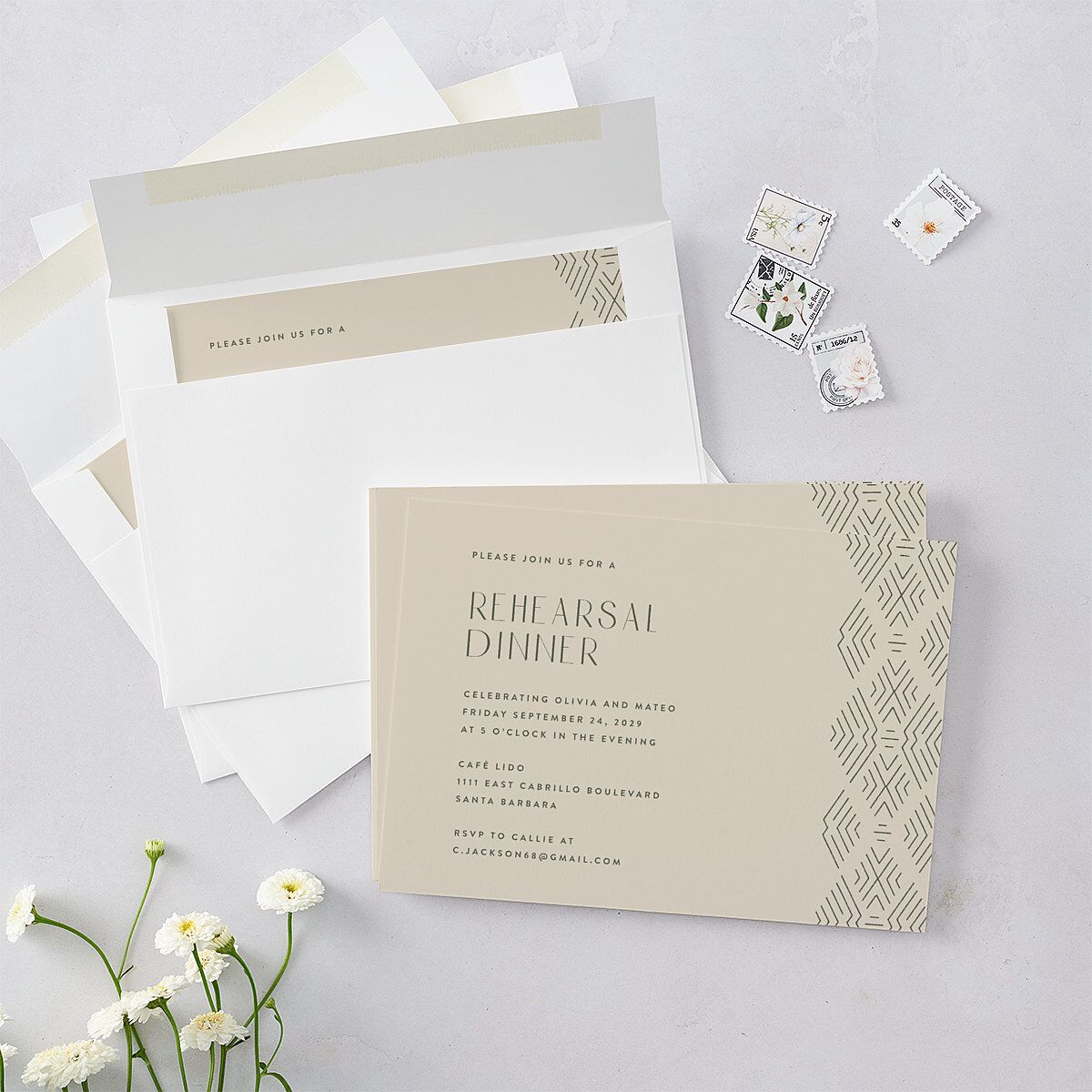 Boho Texture Rehearsal Dinner Invitations Deep Olive Signature Blank