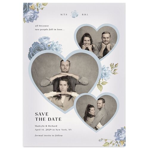 Vintage Awkward Photo Hearts Save the Date Cards Ocean Signature smooth Blank Standard No