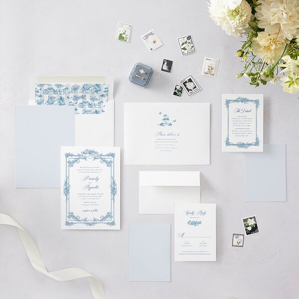 Elegant Antique Toile Frame Wedding Invitations by Bridgerton Cruise Signature Blank No Standard