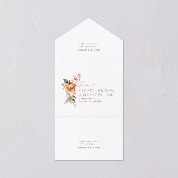 Bohemian Bouquet Foil All-in-One Wedding Invitations Peach Fuzz Signature Light Both Recipient and Return Addresses No