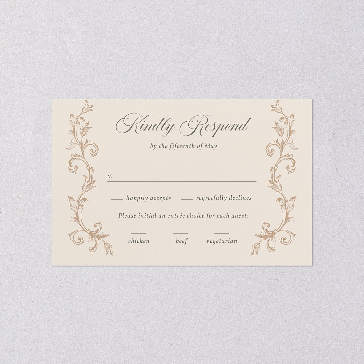 Vintage Regency Monogram Frame Foil All-in-One Wedding Invitations Champagne Signature Light Both Recipient and Return Addresses No