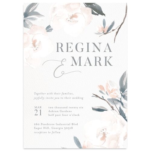 Elegant Garden Wedding Invitations Dusty Blue Signature Blank No Standard