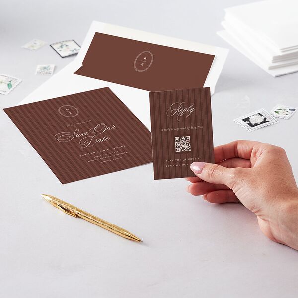 Vintage Oval Monogram QR Code RSVP Cards Merlot Signature Standard
