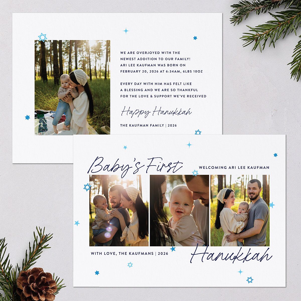 Baby's First Hanukkah Confetti Holiday Cards Pure White Signature Blank Standard Portrait