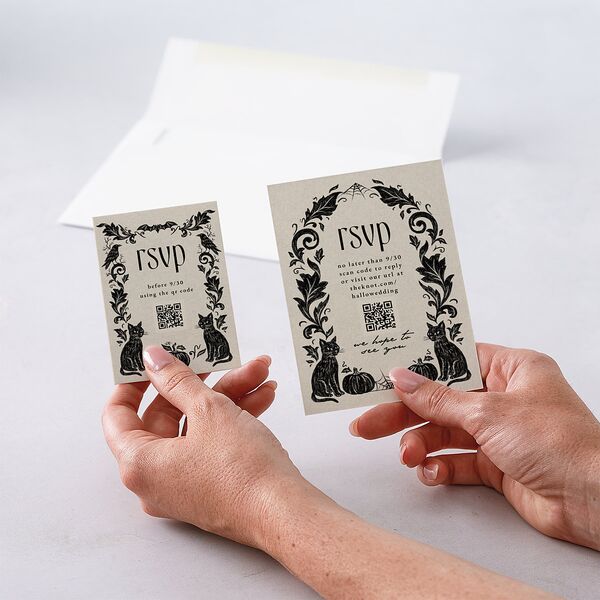 Spooky Halloween Nouveau QR Code RSVP Cards Linen Signature Standard
