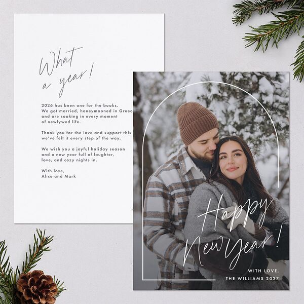 Script Arch Holiday Card Holiday Cards Pure White Signature Blank Standard Portrait