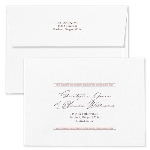 Chinese Double Happiness Save The Date Card Envelopes White Shell Pink Return Address Signature Standard