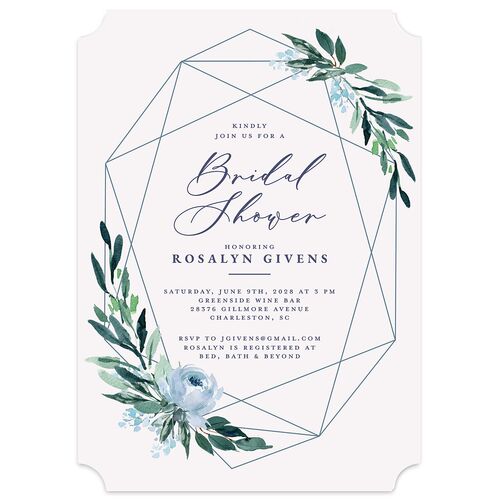 Gilded Botanical Bridal Shower invitations Dusty Blue Signature Blank Ticket