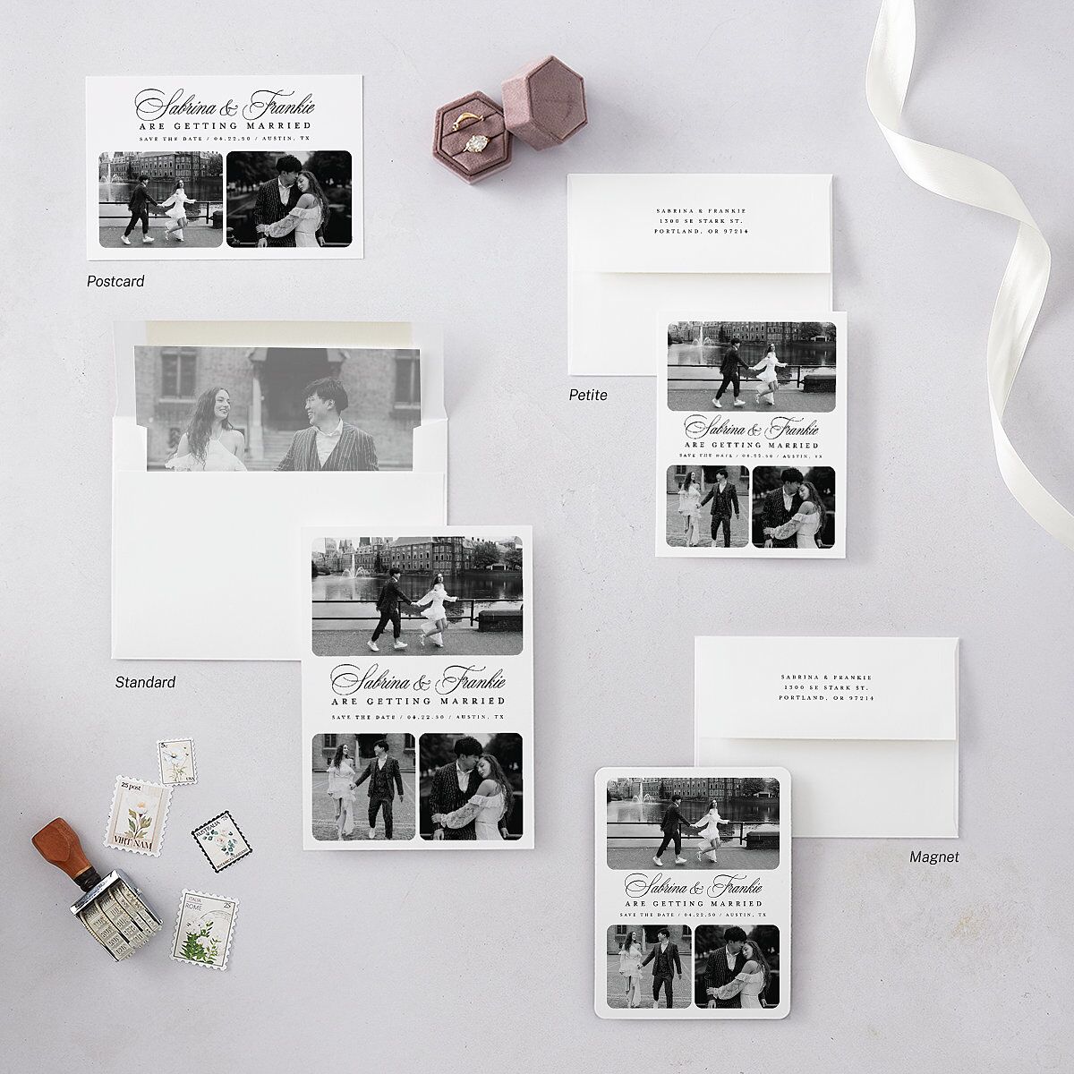Modern Classic Picture Portrait Save the Date Postcards Pure White
