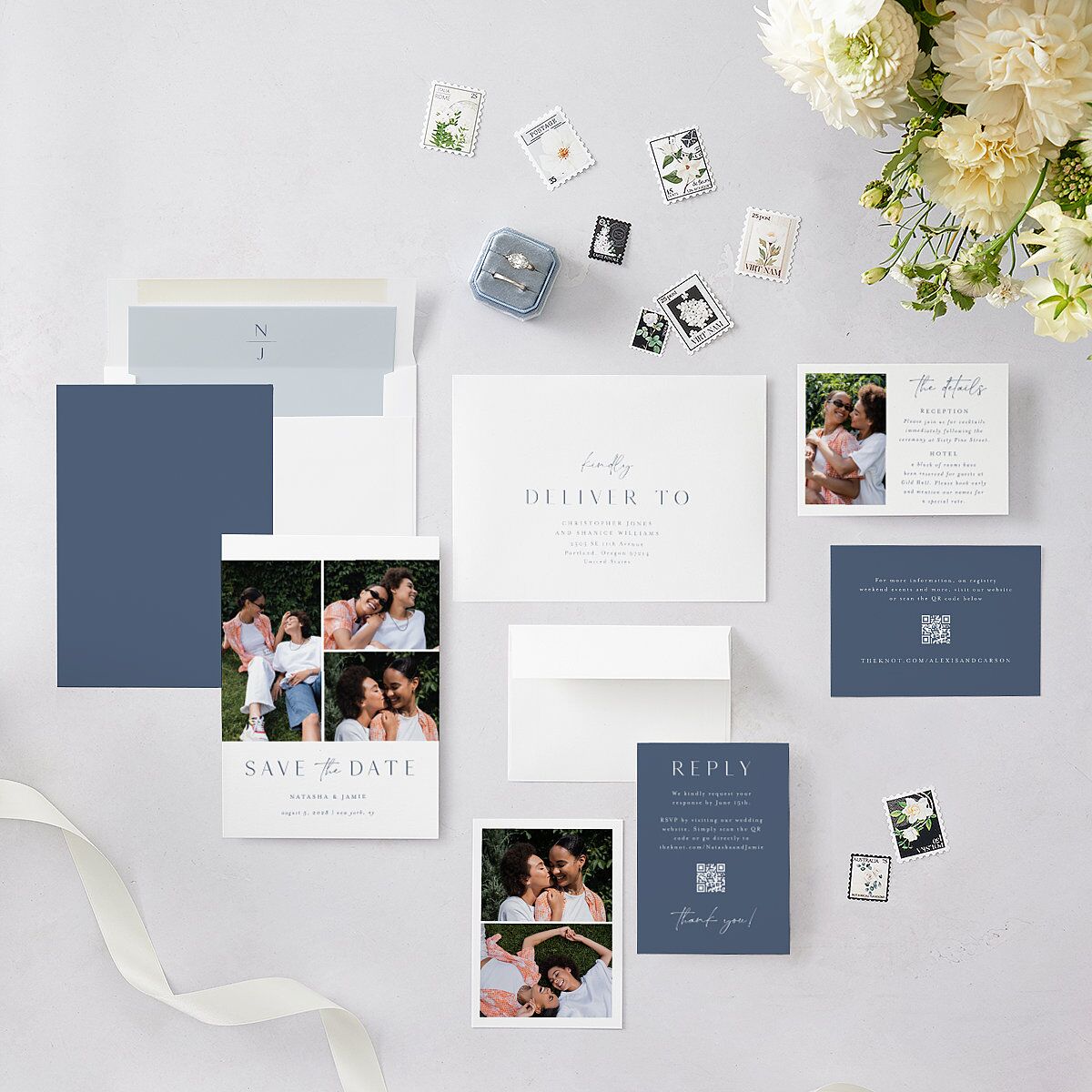 Simple Gallery Save the Date Cards French Blue Signature smooth Blank No Standard